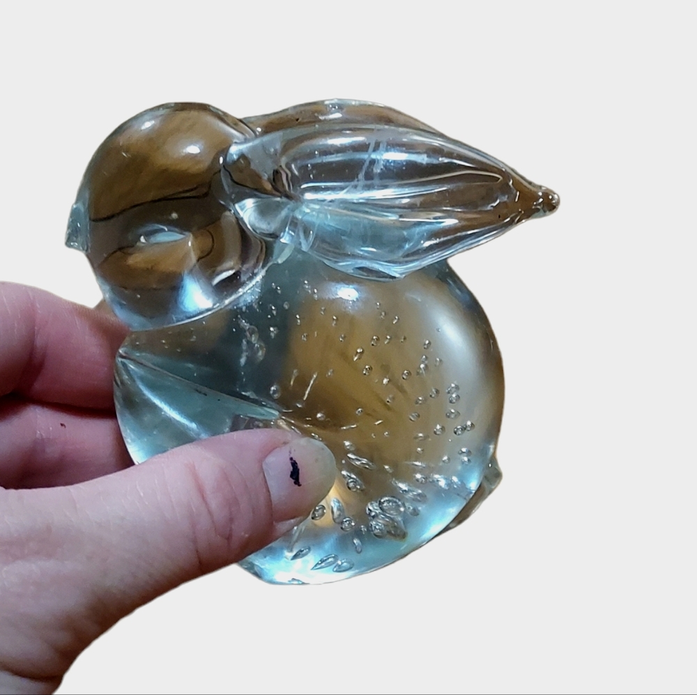Vintage Clear Glass Rabbit Weight 4" x 3.5" Decor Decoration Home Office